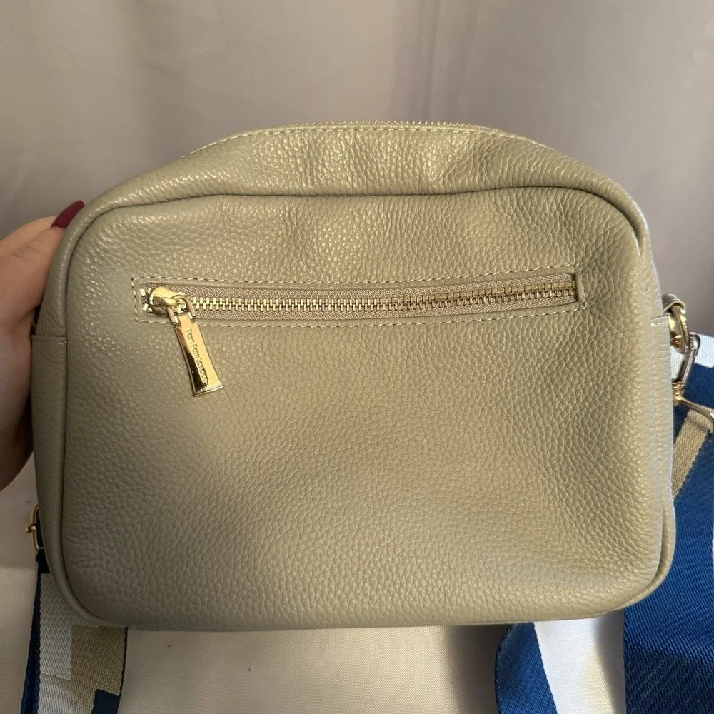 Pom Pom London Original Leather Crossbody Bag Purse Charm Light Gray NWOT